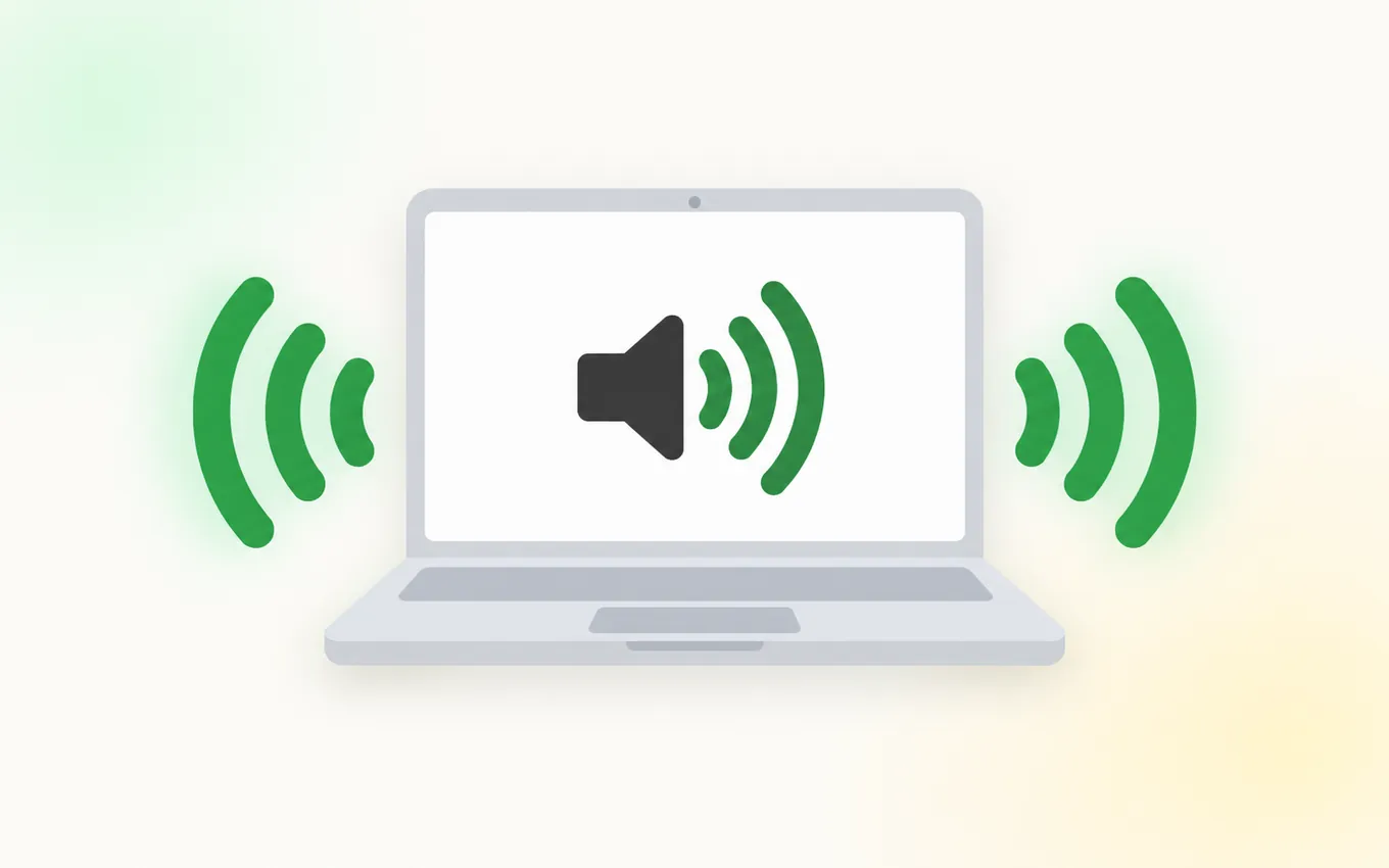 Illustration of a laptop with sound waves coming from both sides