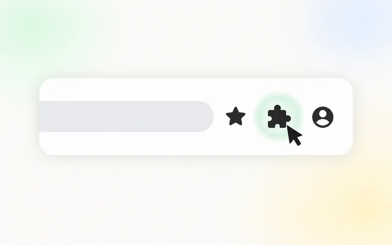 Illustration: a pointer on the puzzle-piece Extensions icon in the browser toolbar.