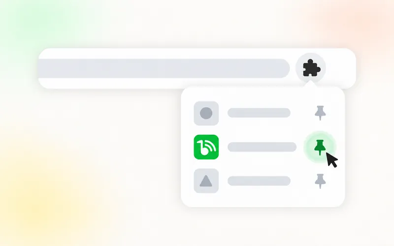 Illustration: the Extensions menu with the pin next to Sound Booster Max selected.